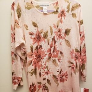 NWT CathyDaniels Pink Floral LightweightSweater L
